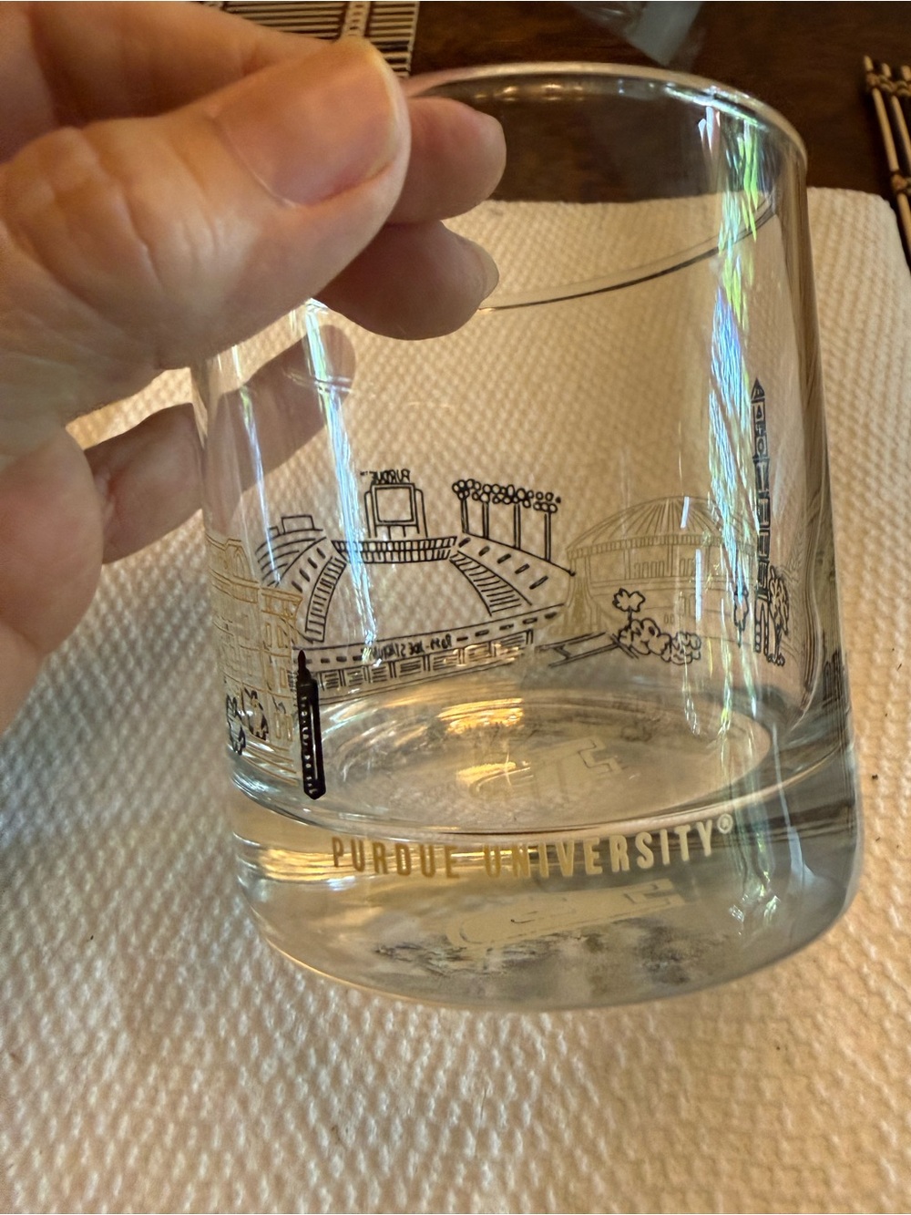 Purdue University College Cityscape Glass Tumbler - Black and Gold Lettering